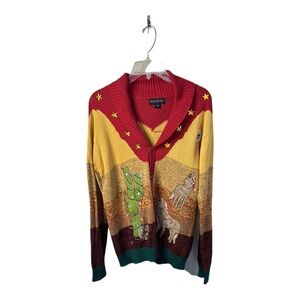 Blizzard Bay‎ Small Southwestern Cactus Wolf Desert Ugly Christmas Cardigan